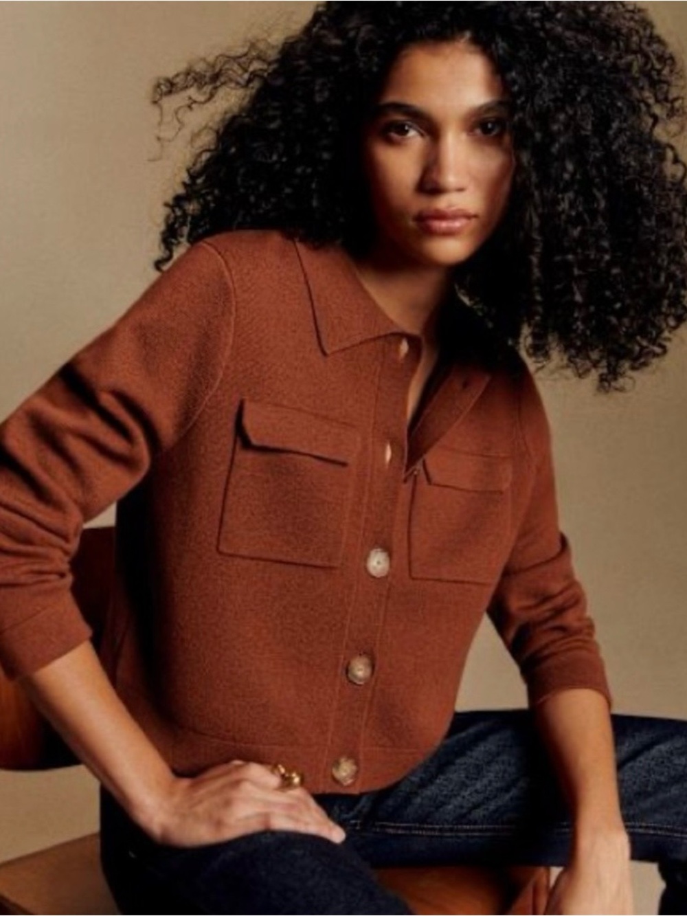 Sezane Chestnut Brown Button-Front Women's Betty Jacket